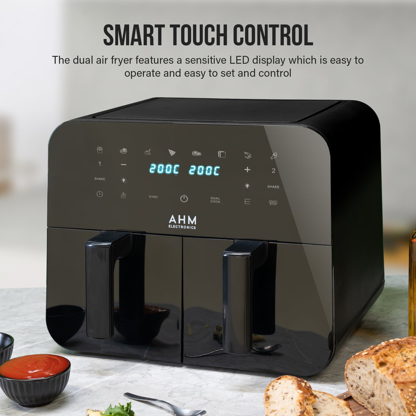 Dual Basket Air Fryer with Visual Windows, 9L Cooking Capacity