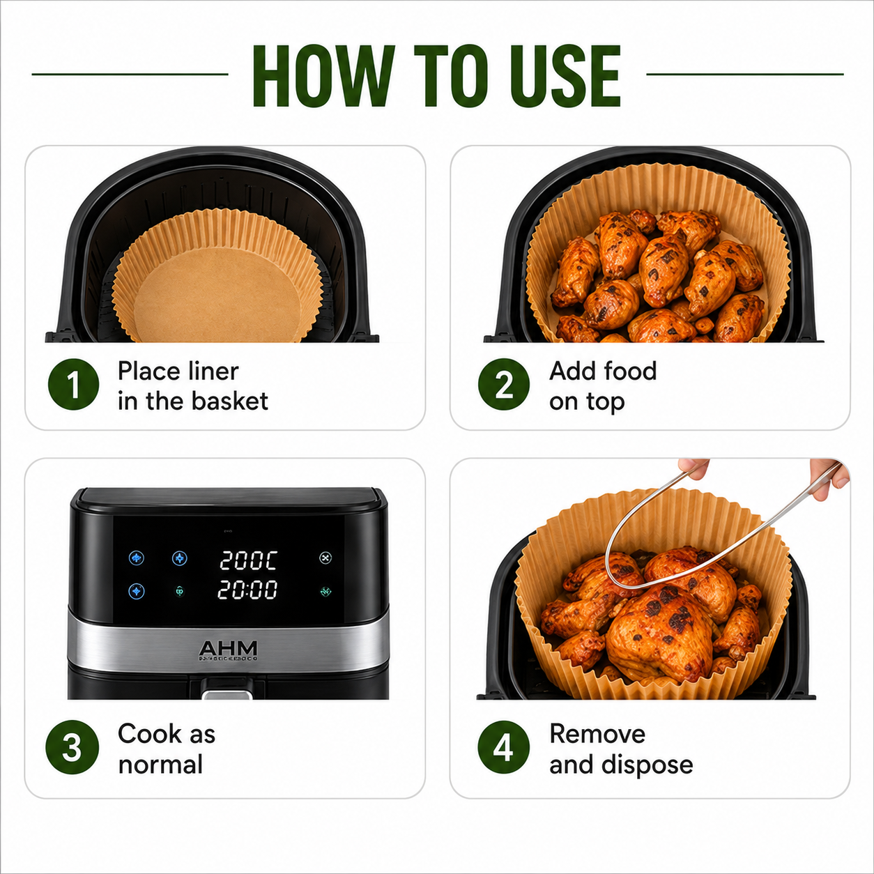 AHM Electronics – Premium Round 20cm Air Fryer Liners (100-Pack)