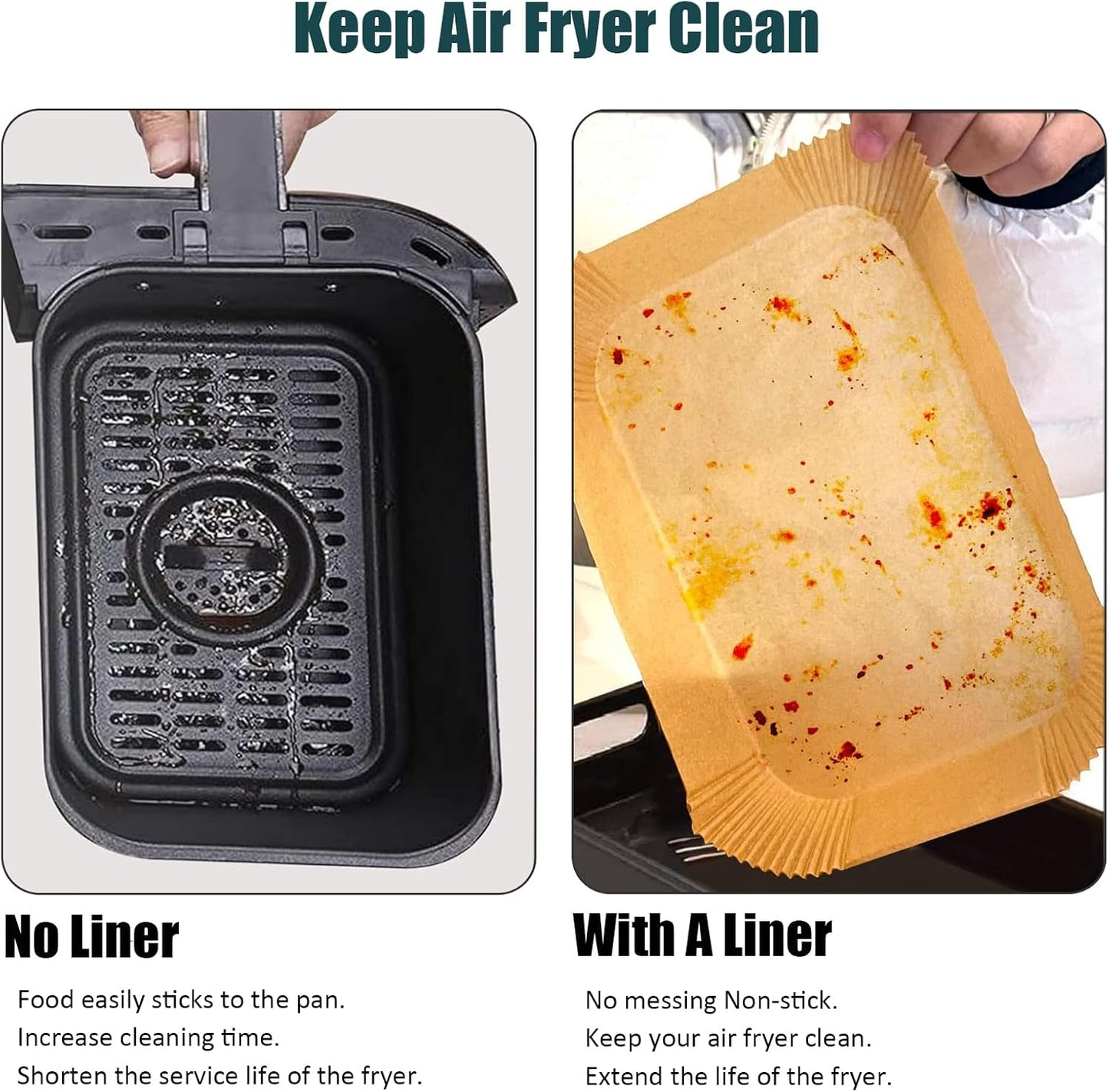 Air Fryer Liner, Pack of 100, Disposable Non-stick Rectangular Parchment Paper