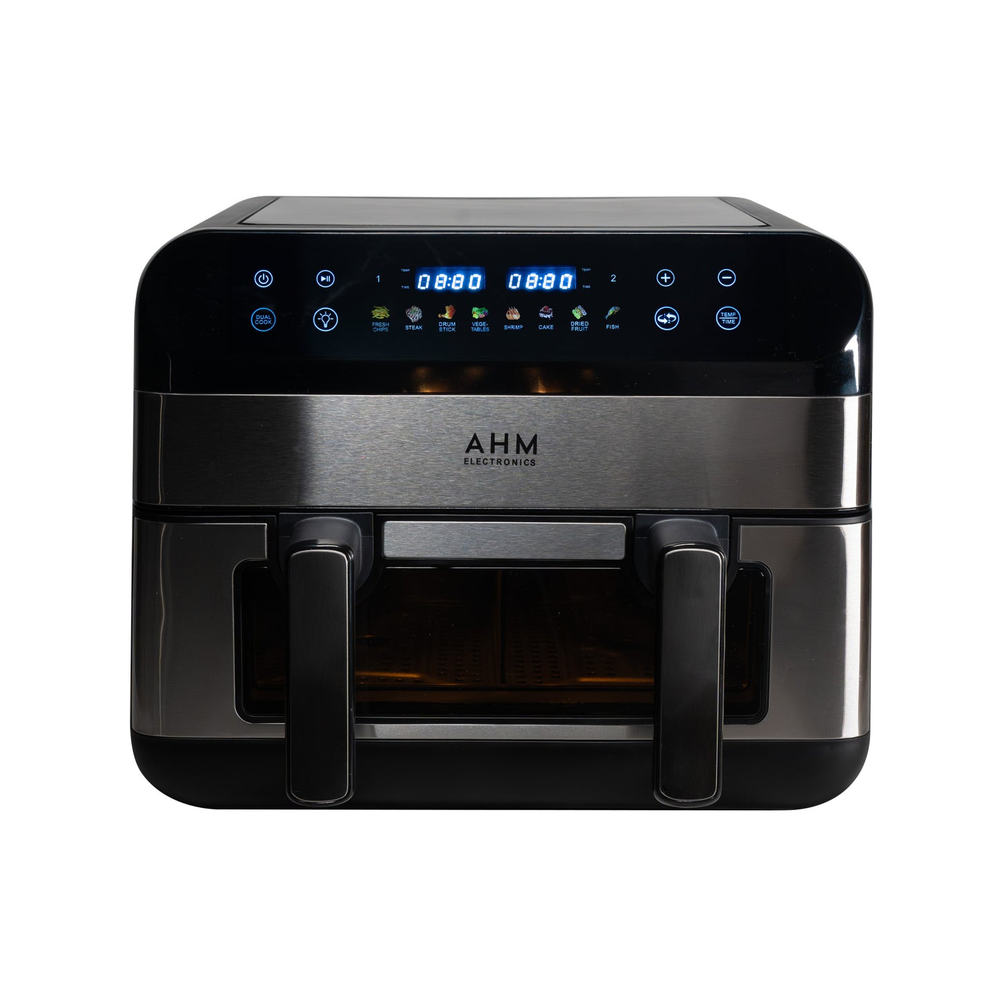 AHM Electronics Air Fryer - 10L Multi Basket with Dual Cook, 3 in 1 Basket Combination, 8 Cooking Presets, Large Viewing Window, Internal Lights and Smart Touch