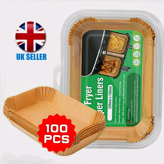 AHM ELECTRONICS 100-Pack Air Fryer Liners 100% Food-Grade Parchment Paper Rectangular 24cm x 14cm Non-Stick Waterproof Disposable for Ninja Dual Zone & Many Other Air Fryers Cookware - Bakeware UK Seller - Square