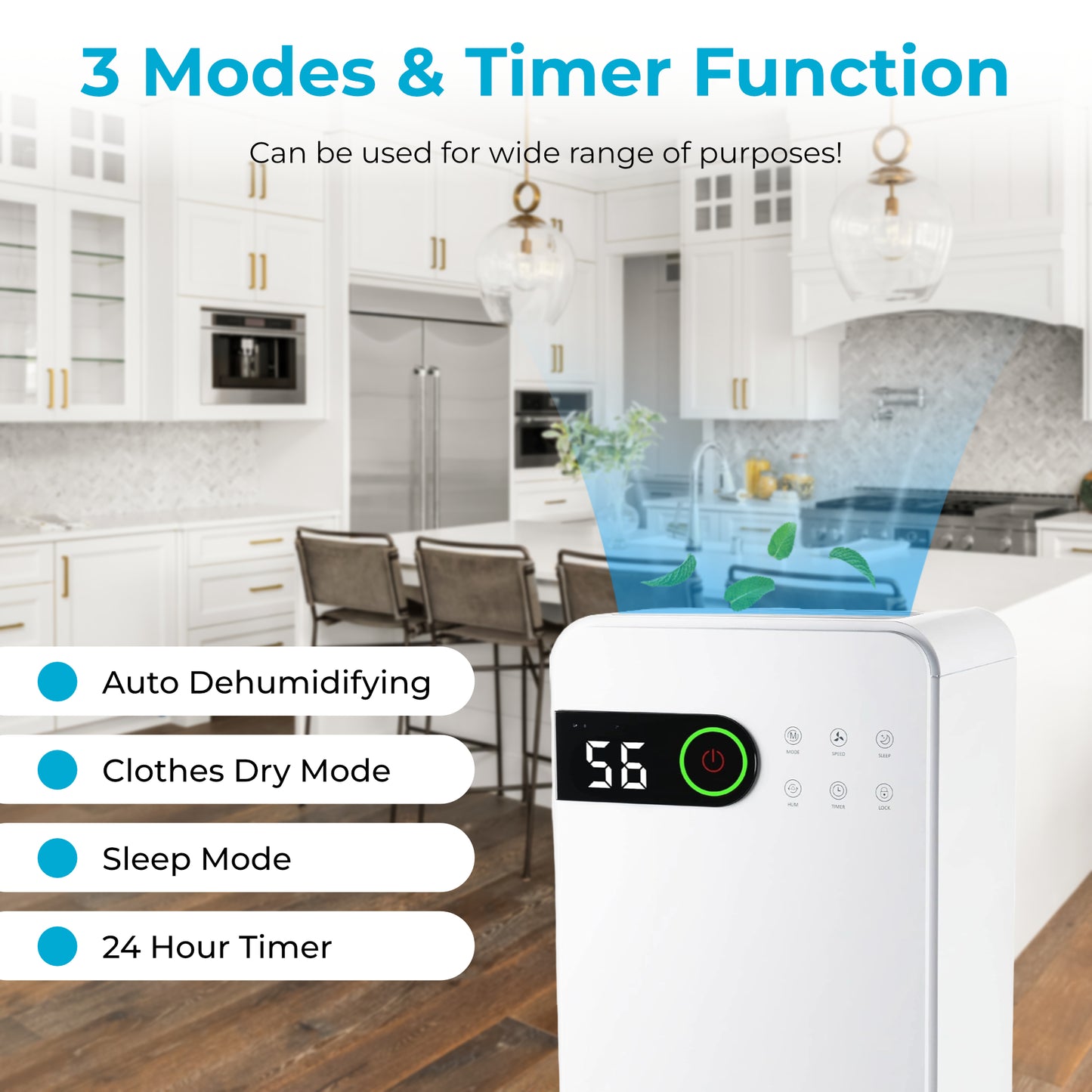 AHM Electronics Dehumidifier 12L/Day with Digital Humidity Display, Continuous Drainage, 2L Water Tank, 24-Hour Timer, Sleep Mode, Laundry Mode, Child Lock, For Damp, Condensation & Drying Laundry