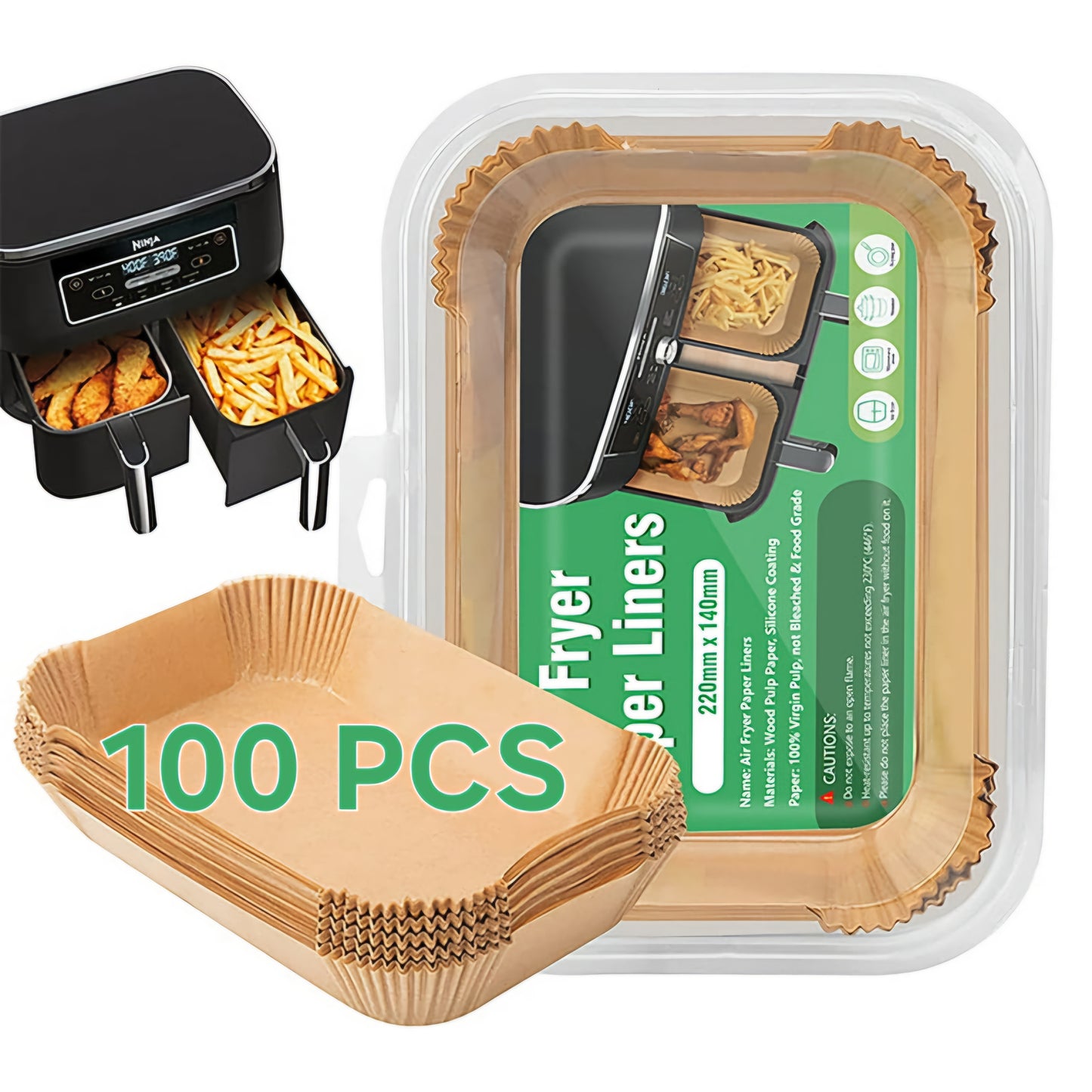 Air Fryer Liner, Pack of 100, Disposable Non-stick Rectangular Parchment Paper