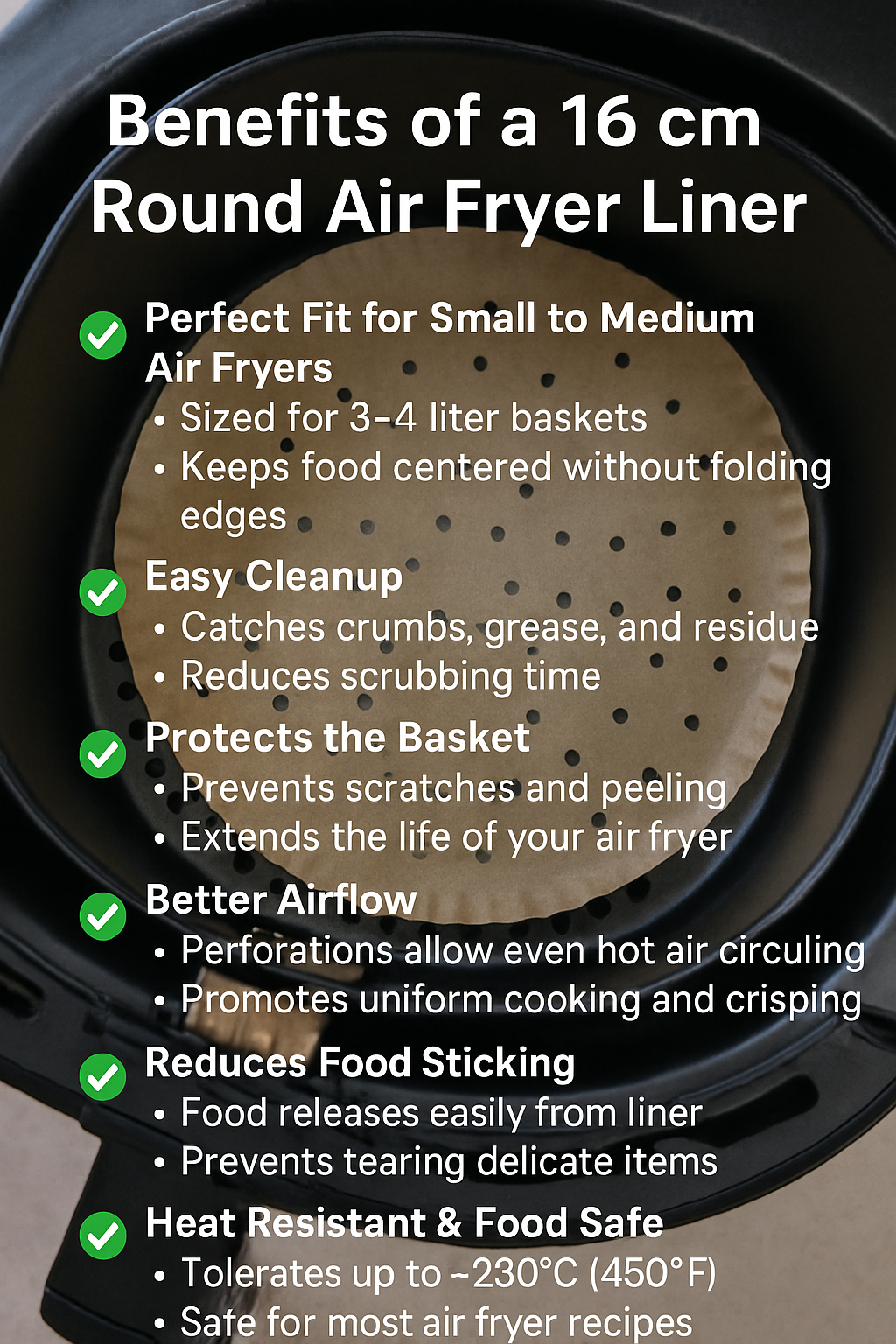 AHM Electronics – Premium Round 16cm Air Fryer Liners (100-Pack)
