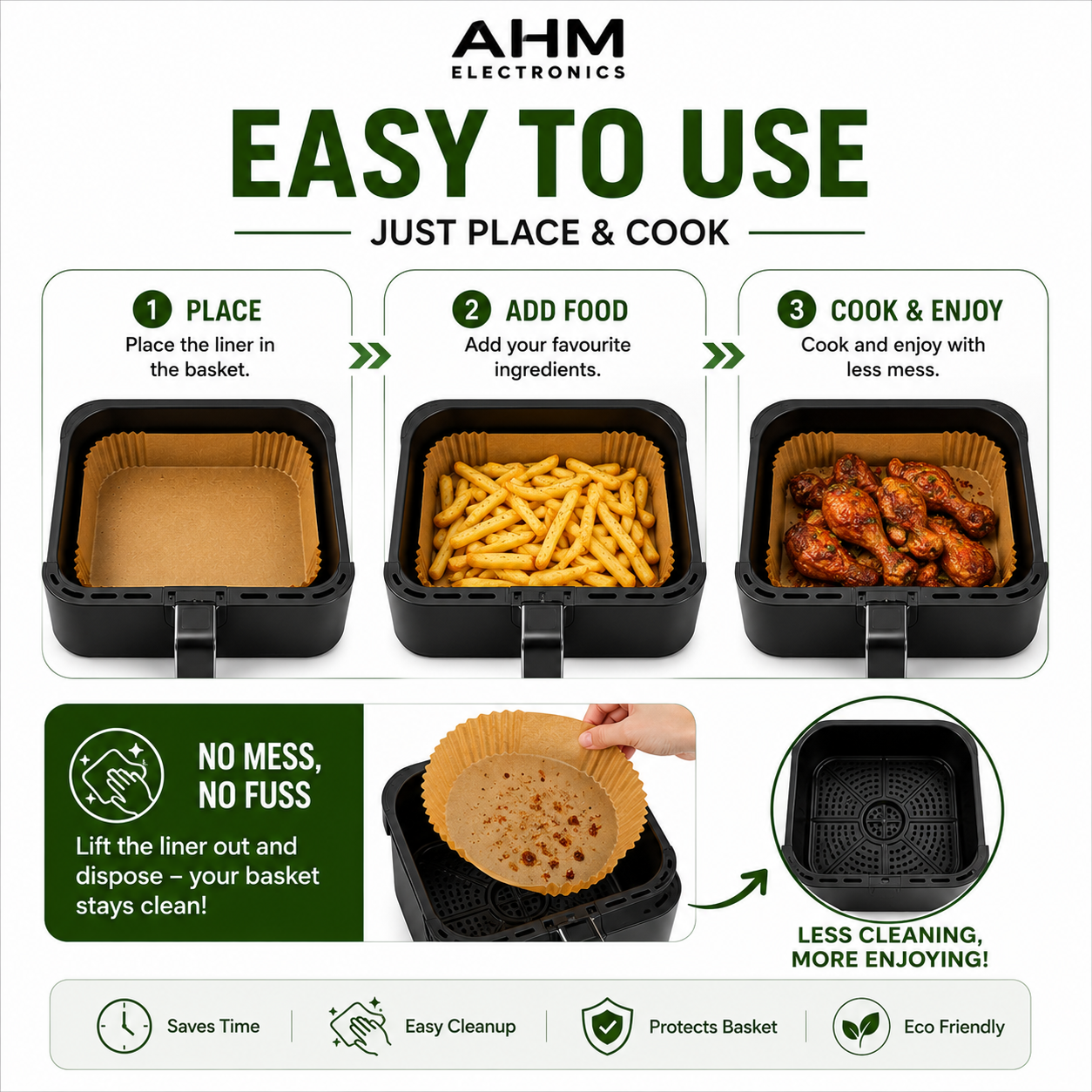 AHM ELECTRONICS 100-Pack Air Fryer Liners 100% Food-Grade Parchment Paper Rectangular 24cm x 14cm Non-Stick Waterproof Disposable for Ninja Dual Zone & Many Other Air Fryers Cookware - Bakeware UK Seller - Square