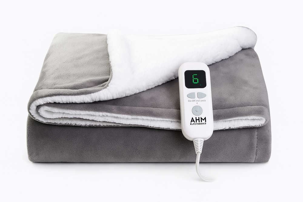 AHM Electronics Heated Blanket – Ultra Soft Flannel & Sherpa Comfort
