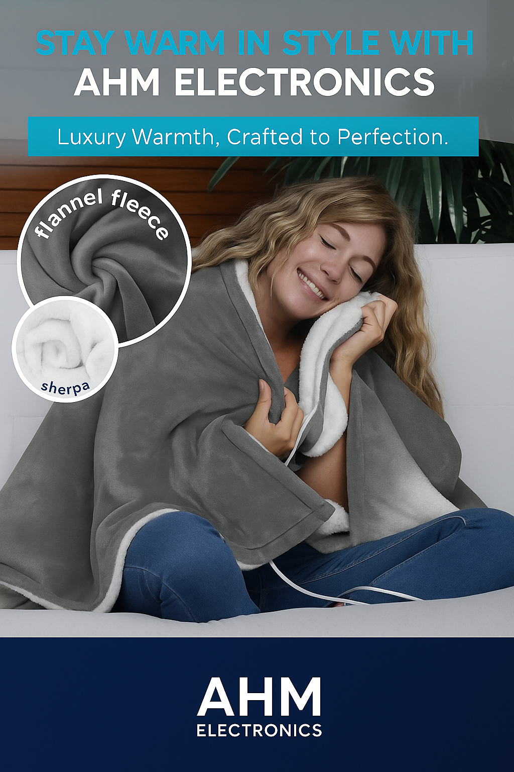 (Copy) AHM Electronics Heated Blanket – Ultra Soft Flannel & Sherpa Comfort