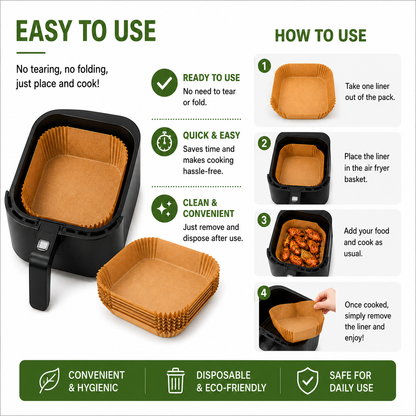AHM Electronics 20cm Square Air Fryer Liners | 100 Pack