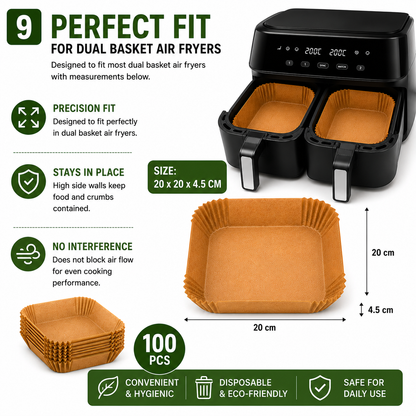 AHM Electronics 20cm Square Air Fryer Liners | 100 Pack