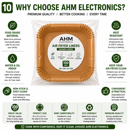 AHM Electronics 20cm Square Air Fryer Liners | 100 Pack