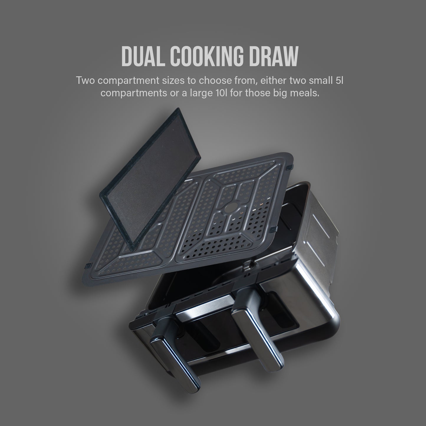 AHM Electronics 10L air fryer basket with removable divider and one large crisper plate