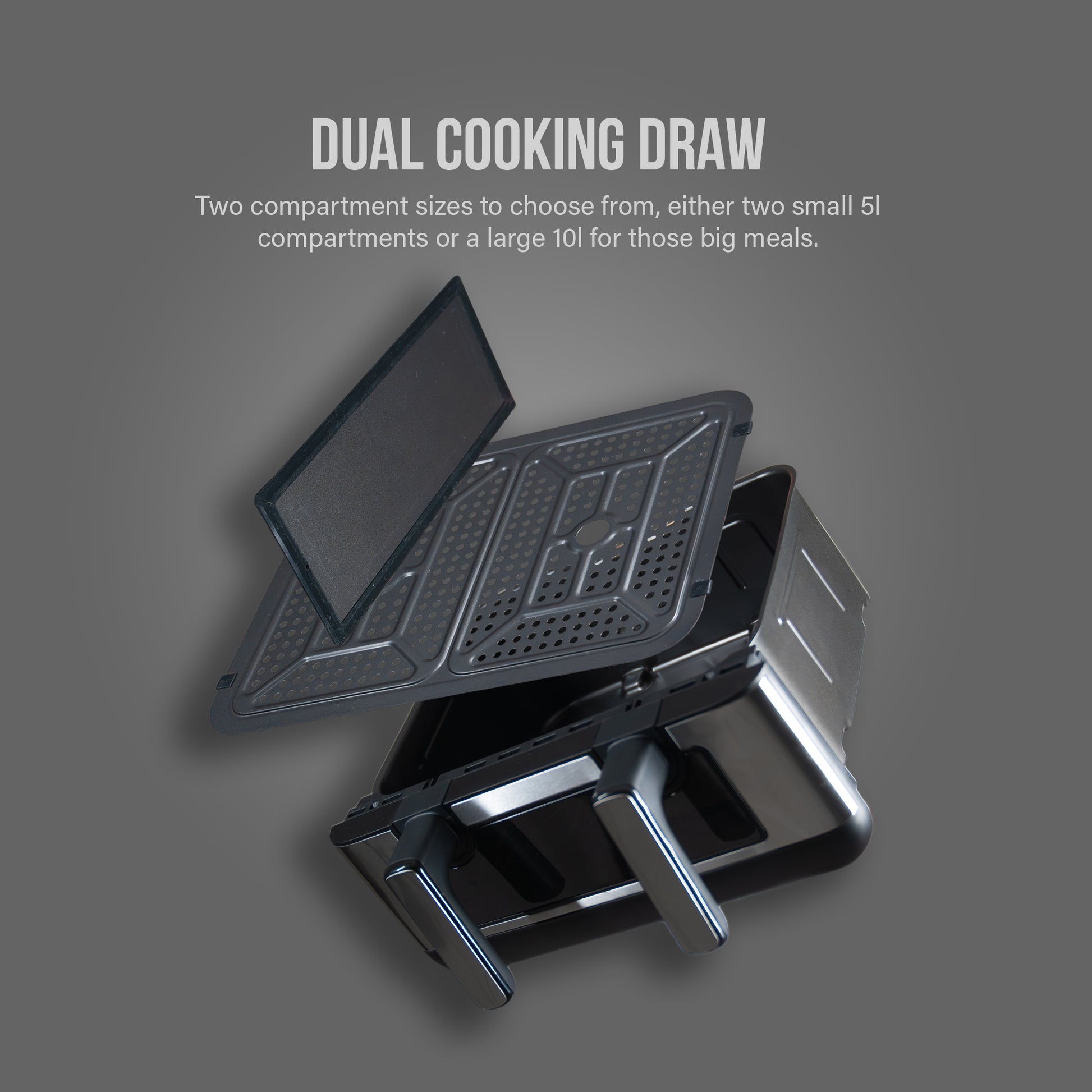 AHM Electronics 10L air fryer basket with removable divider and one large crisper plate