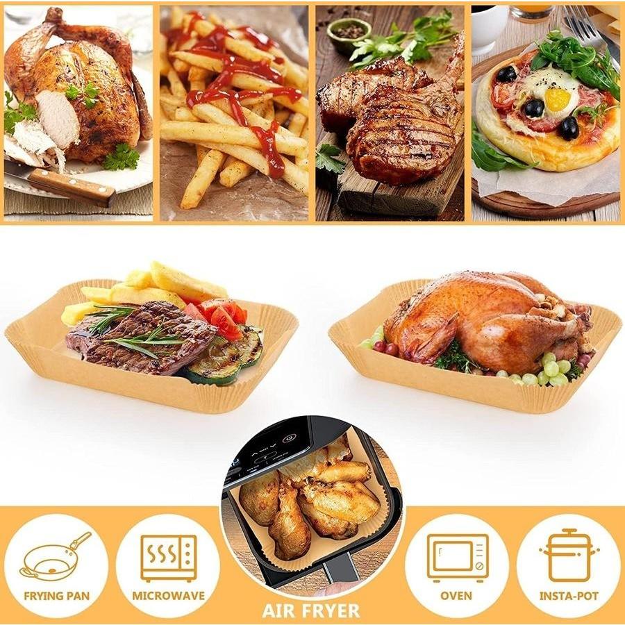 AHM ELECTRONICS 100-Pack Air Fryer Liners 100% Food-Grade Parchment Paper Rectangular 24cm x 14cm Non-Stick Waterproof Disposable for Ninja Dual Zone & Many Other Air Fryers Cookware - Bakeware UK Seller - Square