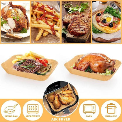 AHM ELECTRONICS 100-Pack Air Fryer Liners 100% Food-Grade Parchment Paper Rectangular 24cm x 14cm Non-Stick Waterproof Disposable for Ninja Dual Zone & Many Other Air Fryers Cookware - Bakeware UK Seller - Square