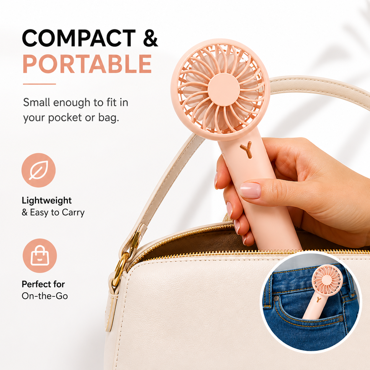 AHM Electronics Rechargeable Handheld Mini Fan with Stand