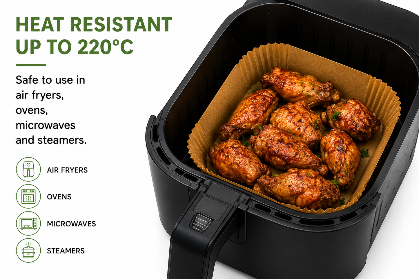 AHM Electronics 20cm Square Air Fryer Liners | 100 Pack