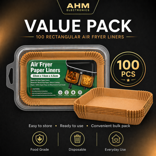 AHM ELECTRONICS 100-Pack Air Fryer Liners 100% Food-Grade Parchment Paper Rectangular 24cm x 14cm Non-Stick Waterproof Disposable for Ninja Dual Zone & Many Other Air Fryers Cookware - Bakeware UK Seller - Square