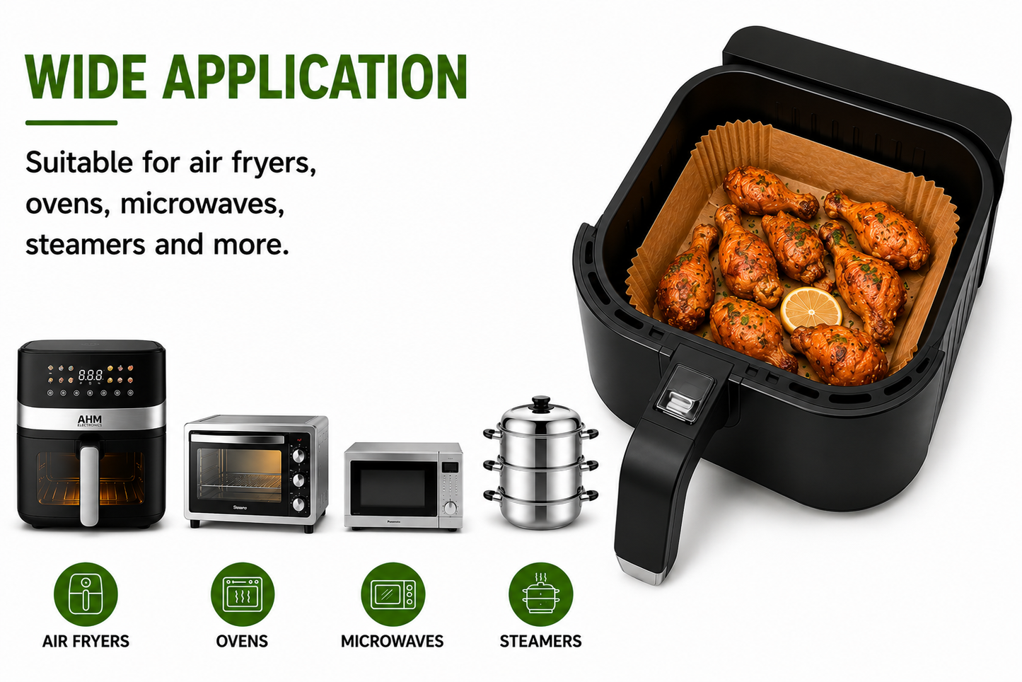 AHM Electronics 20cm Square Air Fryer Liners | 100 Pack